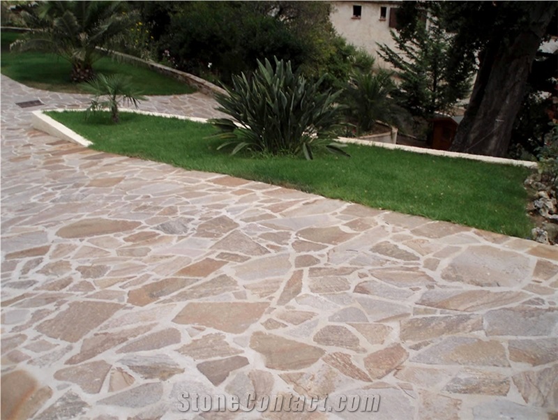 Opus Incertum, Gneiss Du Caroux Flagstone Walkway, Beige Gneiss Flagstone