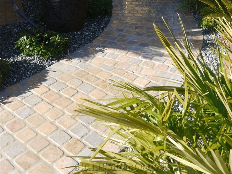 Pierre De Causses Limestone Split Cobble Stone, Paving Set, Beige Limestone Pavers