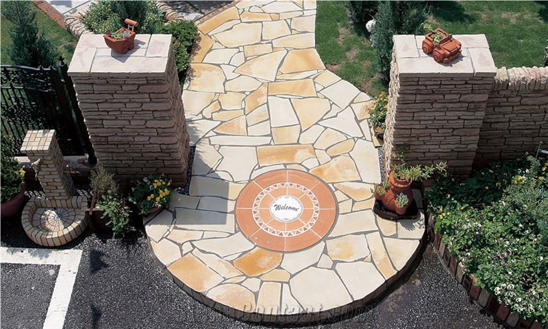 Toscana Limestone Crazy Paving Stone, Yellow Limestone Irregular Flagstones