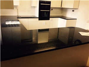 Galaxy Black Quartz Stone Worktop with Island