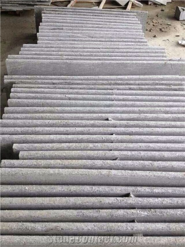Santiago Grey Granite, Granite Steps, Stair, Riser, Bullnose, Flamed Stair, Sandblasted Stair, Staircase, Deck Stair, Stair Treads