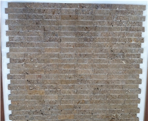 Noche Travertine Linear Strips Mosaic, Brown Marble Mosaic