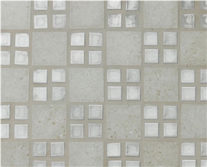 Tozzeto Stainless Steel and Natural Stone Mix Mosaic, Beige Stone Mosaic