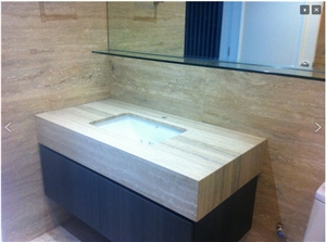 Silver Bronze Travertine Powder Room