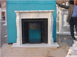 China White Marble Fireplace Elegant Indoor Decoration ,Handcarved Sculpture Fireplace,White Jade Marble Fireplace for Home Decoration