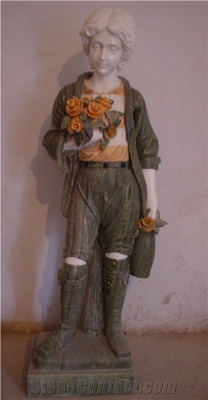 Flower Boy Statue, Mixed Colour Marble Sculpture, Handcarved China Marble Statue, Factory Sales