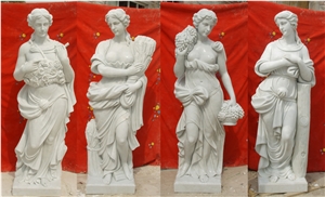 Four Season Sculptures, China White Marble Human Sculptures, Handcraved Marble Statues