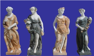 Hand Carved Multicolor Marble Statue Four Seasons, Women Natural Marble Sculpture,Colorful Natural Marble Four Season Sculpture