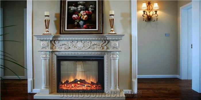 Indoor Freestanding Used Cheap Stone White Marble Fireplace Mantel with Hand Carving.
