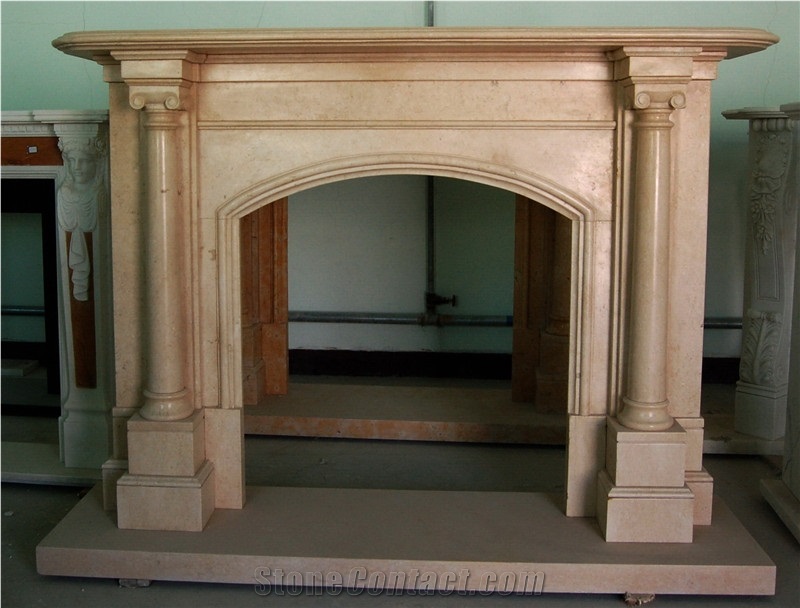 Indoor Used Hand Carved Cheap Marble Fireplace, Beige Marble Fireplace