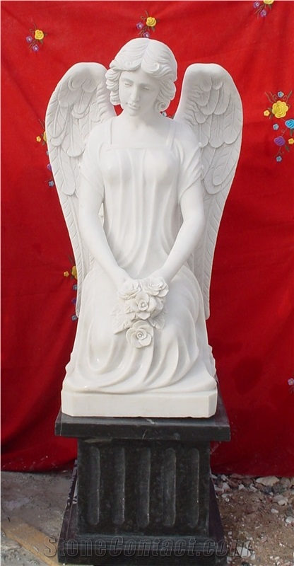 Marble Angel Sculpture, China Handcarved Angel Statue with White Jade Material, Factory Sales