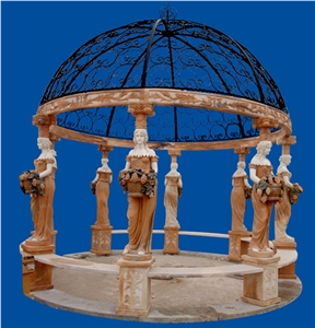 Marble Column Gazebo, China Pink Marble Gazebo & Pavilions, Column Gazebo, Garden Gazebo with Iron Top, Western Style Gazebo, Marble Carved Gazebo, Sculptured Garden Gazebo, Landscaping Stones