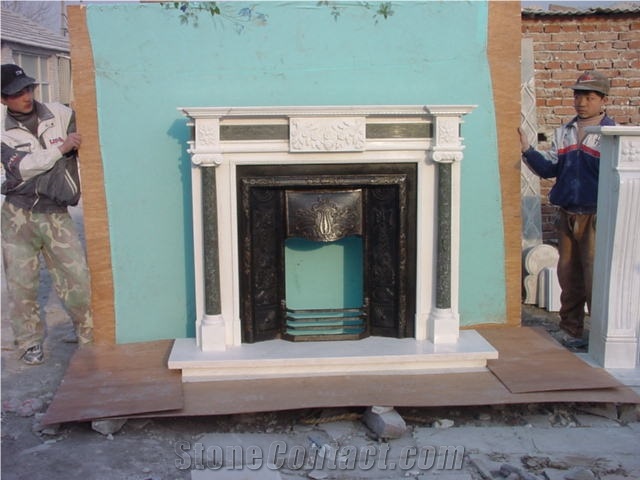 Multicolour Marble Carved Fireplace, Handmade Sculpture Fireplace, China Marble Fireplace Mantel, Own Factory