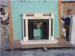 Multicolour Marble Carved Fireplace, Handmade Sculpture Fireplace, China Marble Fireplace Mantel, Own Factory