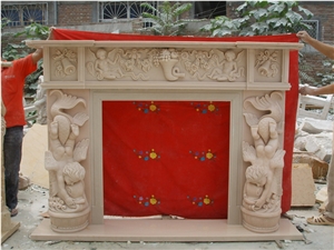 Polished Pink Sandstone Sculputre Fireplace,Handcaved Fireplace
