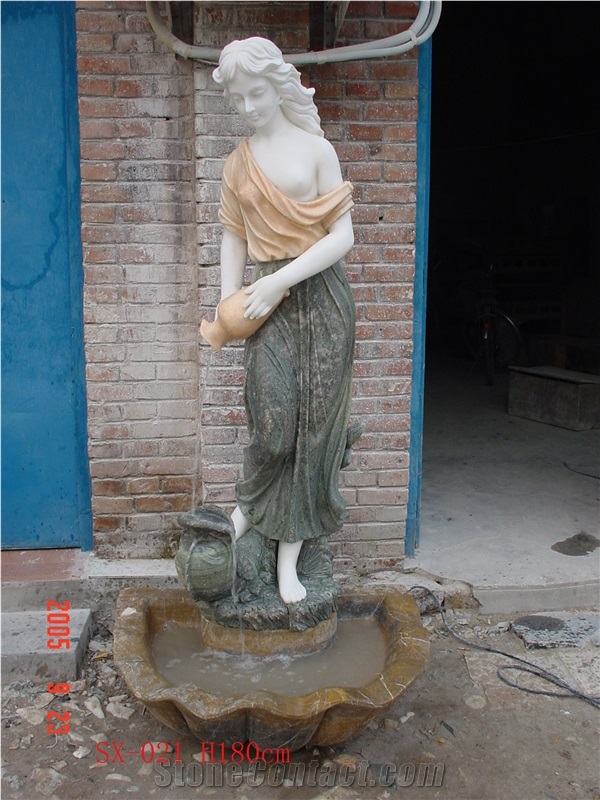 Pour Water Lady Statue, Mixed Colour Marble Sculptured Statue /Western/European Customized Figure Human/Animal/ Hand Carving/For Outdoor/Garden