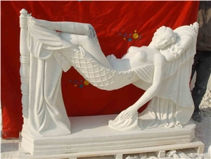 Sunshine Bathe Lady Statue,White Marble Human Sculpture,China Marble Carving,Garden Statue