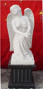 Western Angel Sculpture, China White Jade Marble Handcarved Craft, Marble Statue