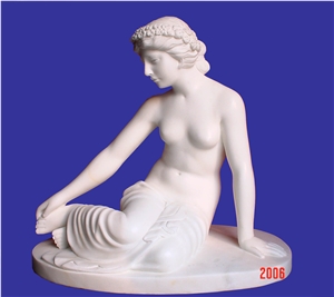 White Marble Human Sculpture,China Jade Marble Handcarved Statue,Sea-Girl Statue,Factory Price