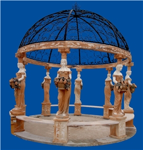 Hand Carved Beautiful Marble Lady Statue Gazebo Pavilion for Outdoor Garden