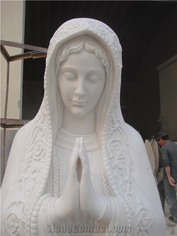 Hand Carved Hunan White Marble Stone Religious the Virgin Mary Statue & Sculpture