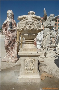 Hand Carving Natural Stone Flower Pot with Flower Stand