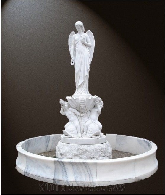 Handcarved Marble Stone Angel Sculpture Fountain for Garden