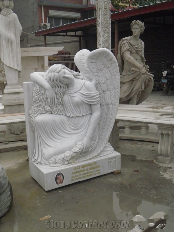 Western Style White Marble Stone Angel Tombstone & Monuments
