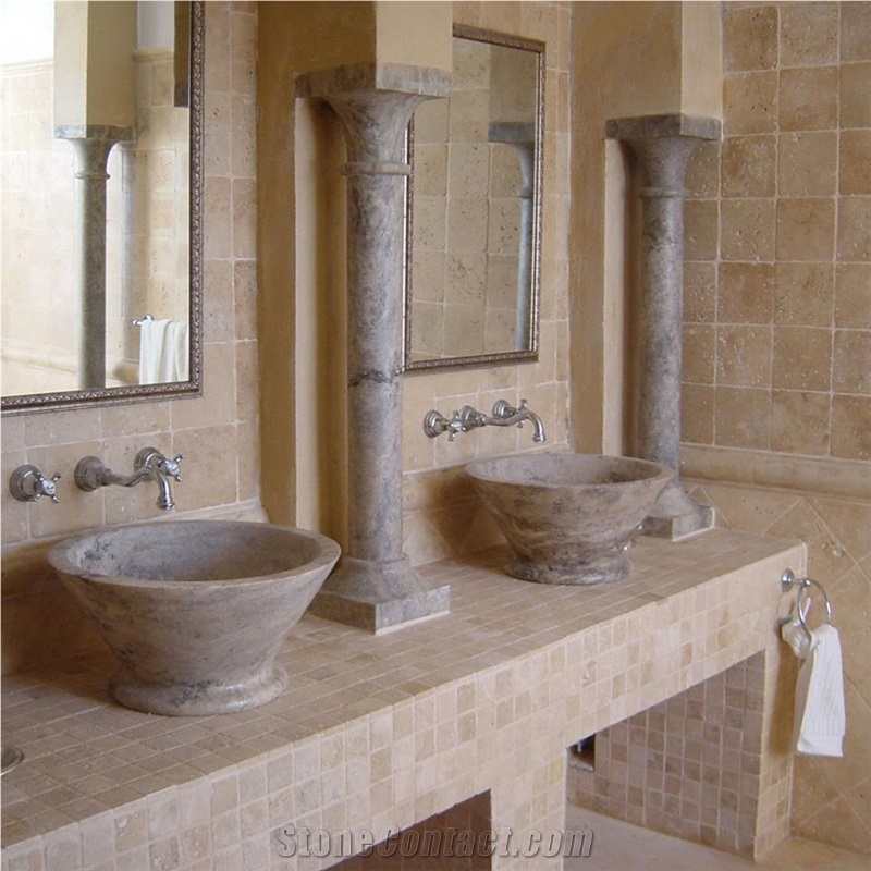 Tumbled Turkey White Travertine Bathroom Design Project