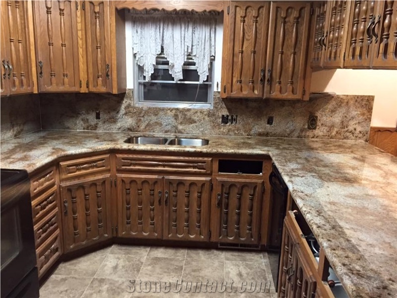 Lapidus Granite with Full Bullnose Edge Full Granite Backsplash Kitchen Countertops
