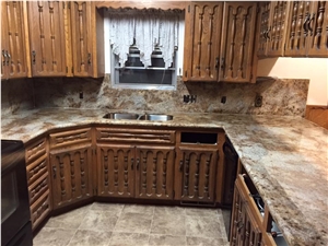 Lapidus Granite with Full Bullnose Edge Full Granite Backsplash Kitchen Countertops