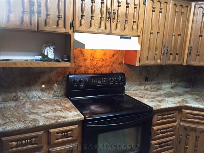 Lapidus Granite with Full Bullnose Edge Full Granite Backsplash Kitchen Countertops