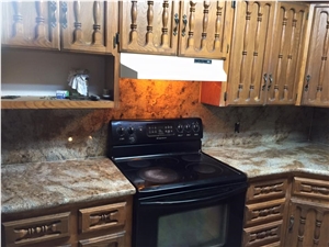 Lapidus Granite with Full Bullnose Edge Full Granite Backsplash Kitchen Countertops