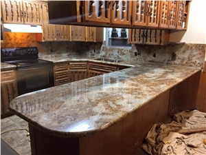 Lapidus Granite with Full Bullnose Edge Full Granite Backsplash Kitchen Countertops