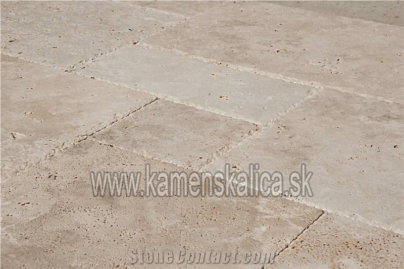 Classic Travertine Tumbled, Pillowed Edge French Pattern