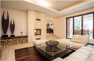 Classic Beige Travertine Fireplace Surround, Fireplace Hearth, Beige Travertine Fireplace
