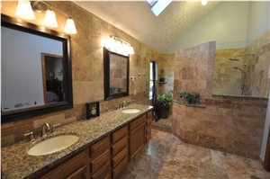 Giallo Fiorito and Noce Travertine Bathroom Stone Design