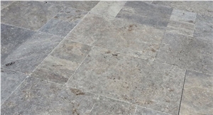 Tumbled Silver Travertine Tiles, Versailles Pattern