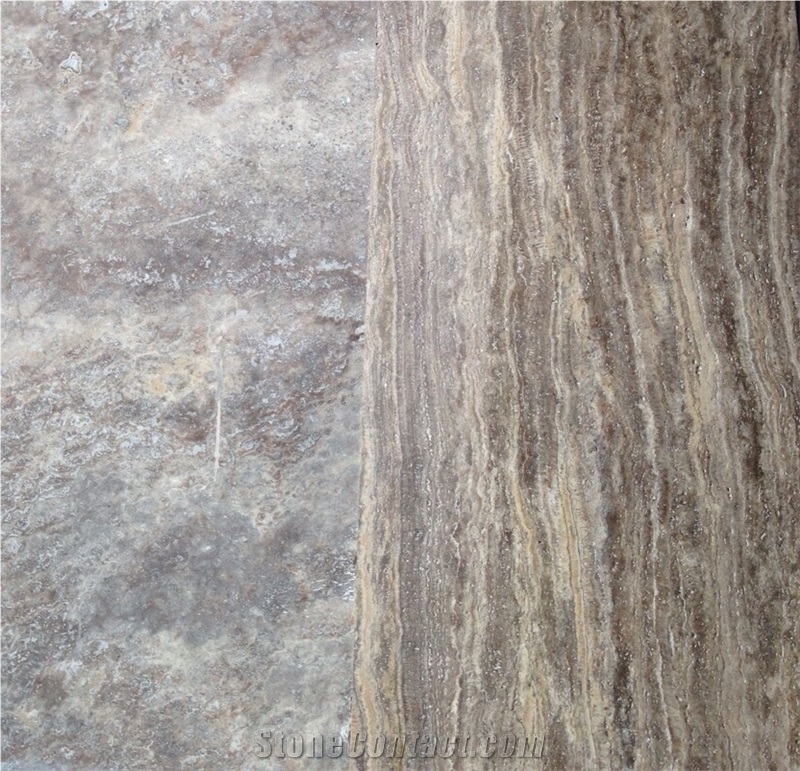 Tumbled Silver Travertine Tiles, Versailles Pattern