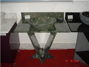 Natural Stone Bathroom Wash Sinks, Kitchen Vessel Round Basins, Green Marble Sink, Outdoor & Indoor Polished Surface Wash Bowls Basins with Top