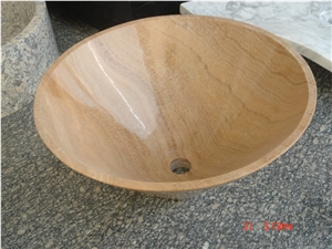Natural Stone Bathroom Wash Sinks, Kitchen Vessel Round Basins, Yellow Marble Oval Sink, Outdoor & Indoor Polished Surface Wash Bowls Basins with Top