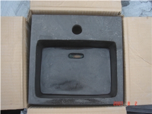 Natural Stone Bathroom Wash Sinks, Kitchen Vessel Square Basins, Black Pietra Basaltina Granite Rectangle Sink, Polished Surface Wash Bowls Basins