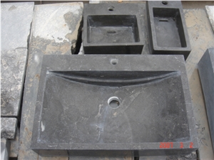 Natural Stone Bathroom Wash Sinks, Outdoor Vessel Rectangle Basins, Black Basalt Square Sink, Garden Decoration Honed Surface Wash Bowls Basins
