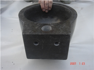 Natural Stone Bathroom Wash Sinks, Outdoor Vessel Round Basins, Black Basalt Oval Sink, Garden Decoration Honed Surface Wash Bowls Basins