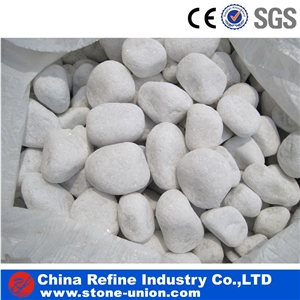 China White Flat Pebble Stone Tile , Polished Pebble Stone Tile , Pebble River Stone Pattern for Outdoor Decoration