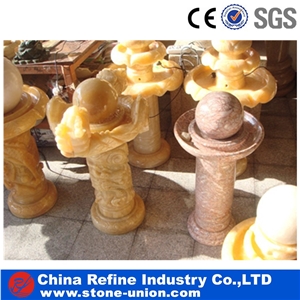 Onyx Rolling Sphere Fountains , Sculpture Yellow Onyx Water Fountain for Sale