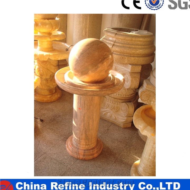 Onyx Rolling Sphere Fountains , Sculpture Yellow Onyx Water Fountain for Sale