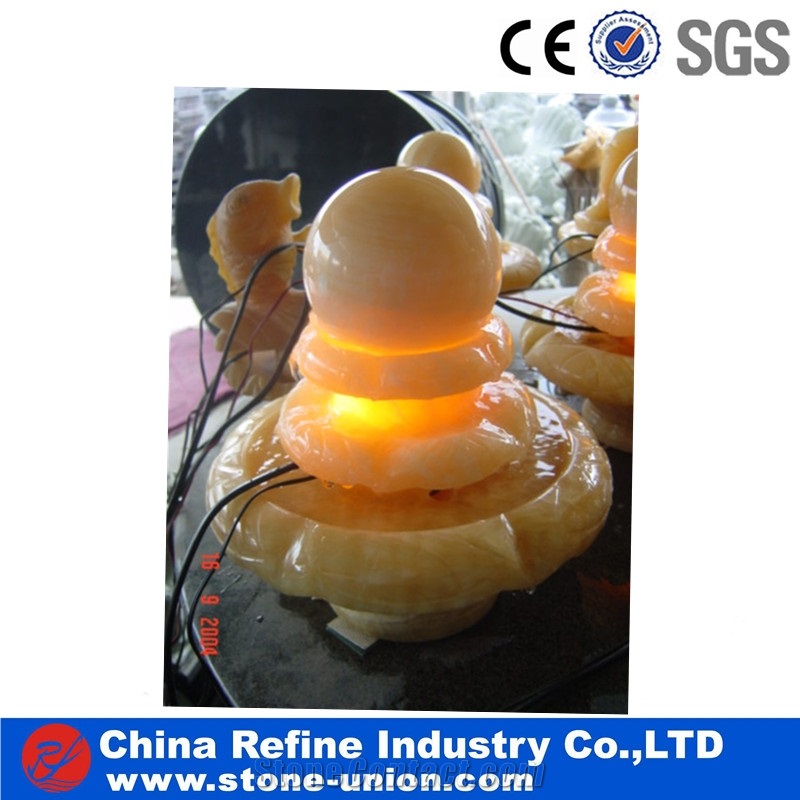 Onyx Rolling Sphere Fountains , Sculpture Yellow Onyx Water Fountain for Sale