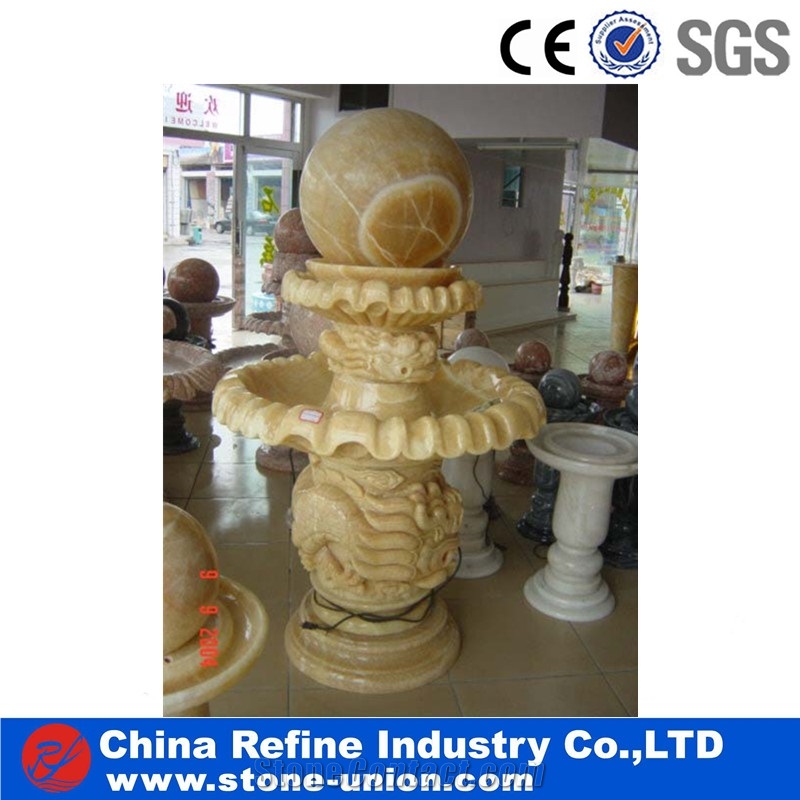 Yellow Onyx Stone Fountain Ball Rolling , Premium Yellow Onyx Fountain,Sculptured Fountains,Exterior Fountains