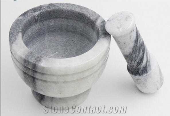 Stone Mortar and Pestle, White Marble Mortar and Pestle